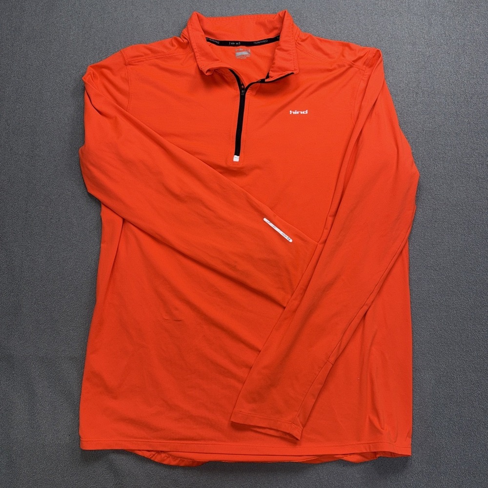 Hind Mens Run Quarter Zip Pullover Orange Heathered Long Sleeve Large